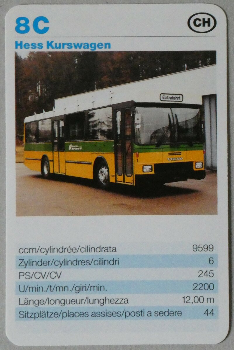 (259'421) - Quartett-Spielkarte mit Volvo/Hess Kurswagen am 18. Februar 2024 in Thun