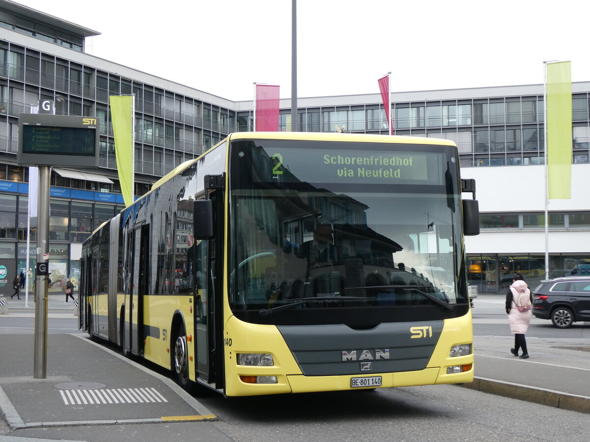 (259'640) - STI Thun - Nr. 140/BE 801'140 - MAN am 26. Februar 2024 beim Bahnhof Thun