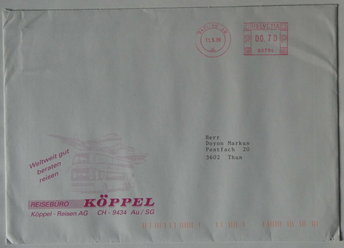 (259'898) - Kppel-Briefumschlag vom 11. Mai 1998 am 3. Mrz 2024 in Thun