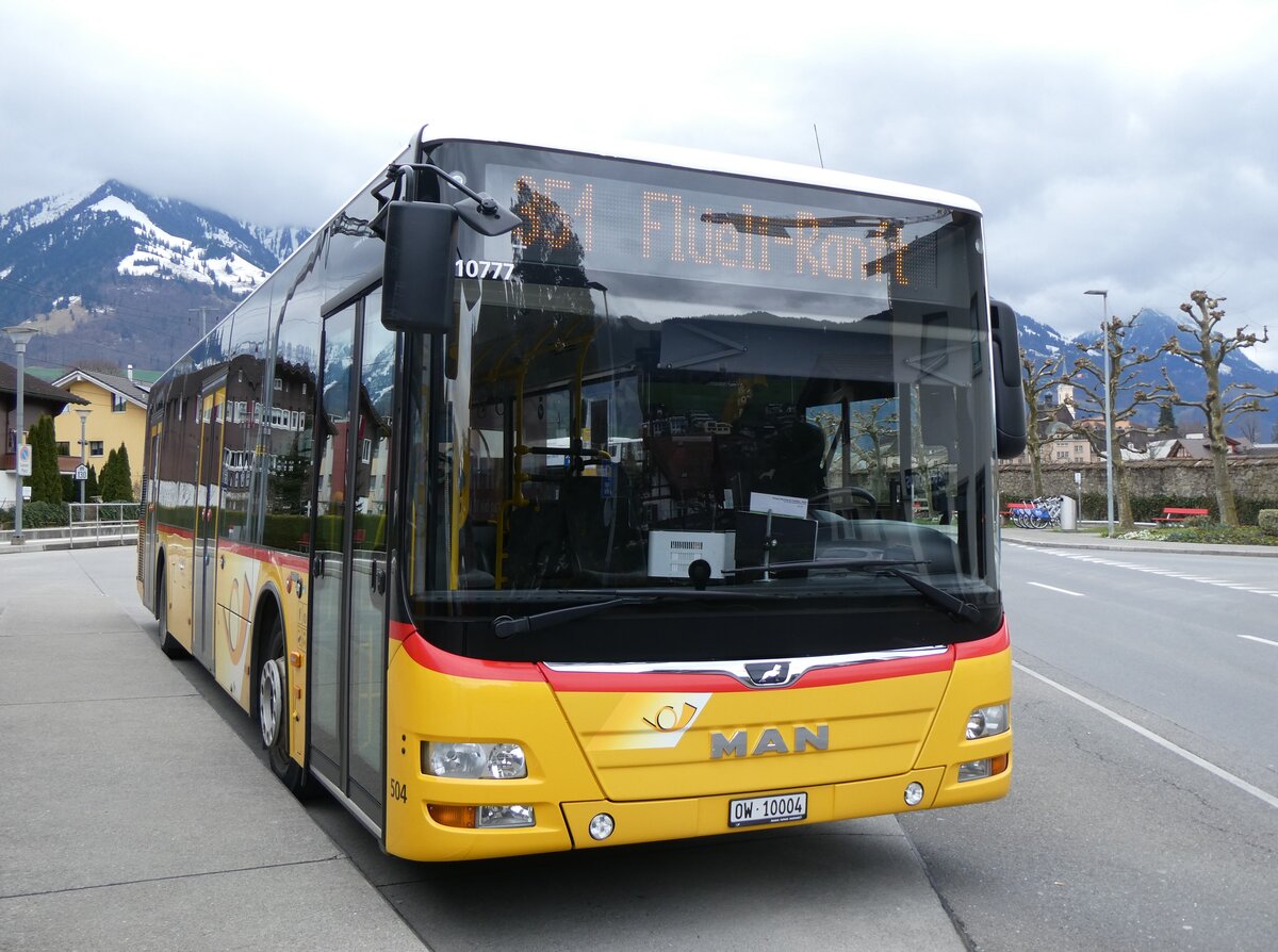 (260'331) - PostAuto Zentralschweiz - Nr. 504/OW 10'004/PID 10'777 - MAN (ex Nr. 10; ex Dillier, Sarnen Nr. 10) am 12. Mrz 2024 beim Bahnhof Sarnen