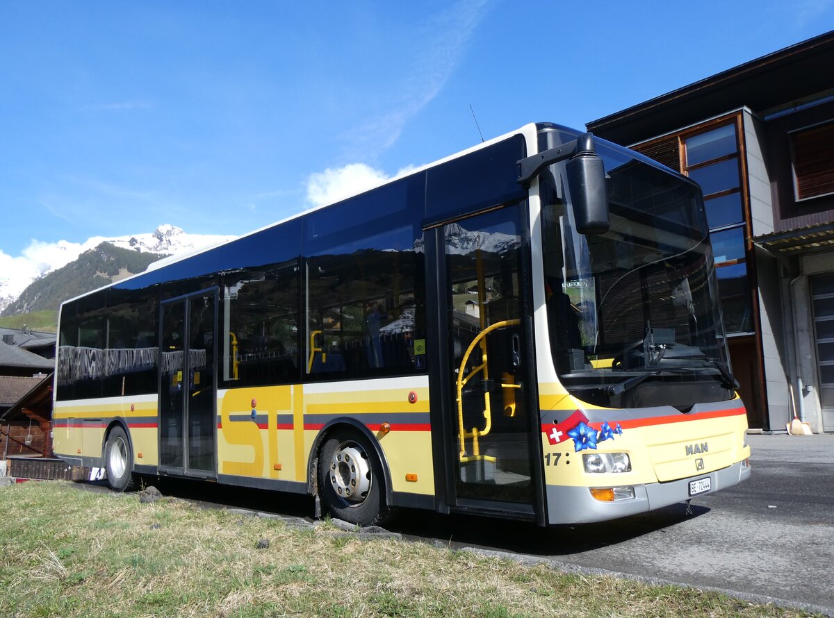 (260'467) - GrindelwaldBus, Grindelwald - Nr. 17/BE 72'444 - MAN/Gppel (ex STI Thun Nr. 133) am 19. Mrz 2024 in Grindelwald, Garage