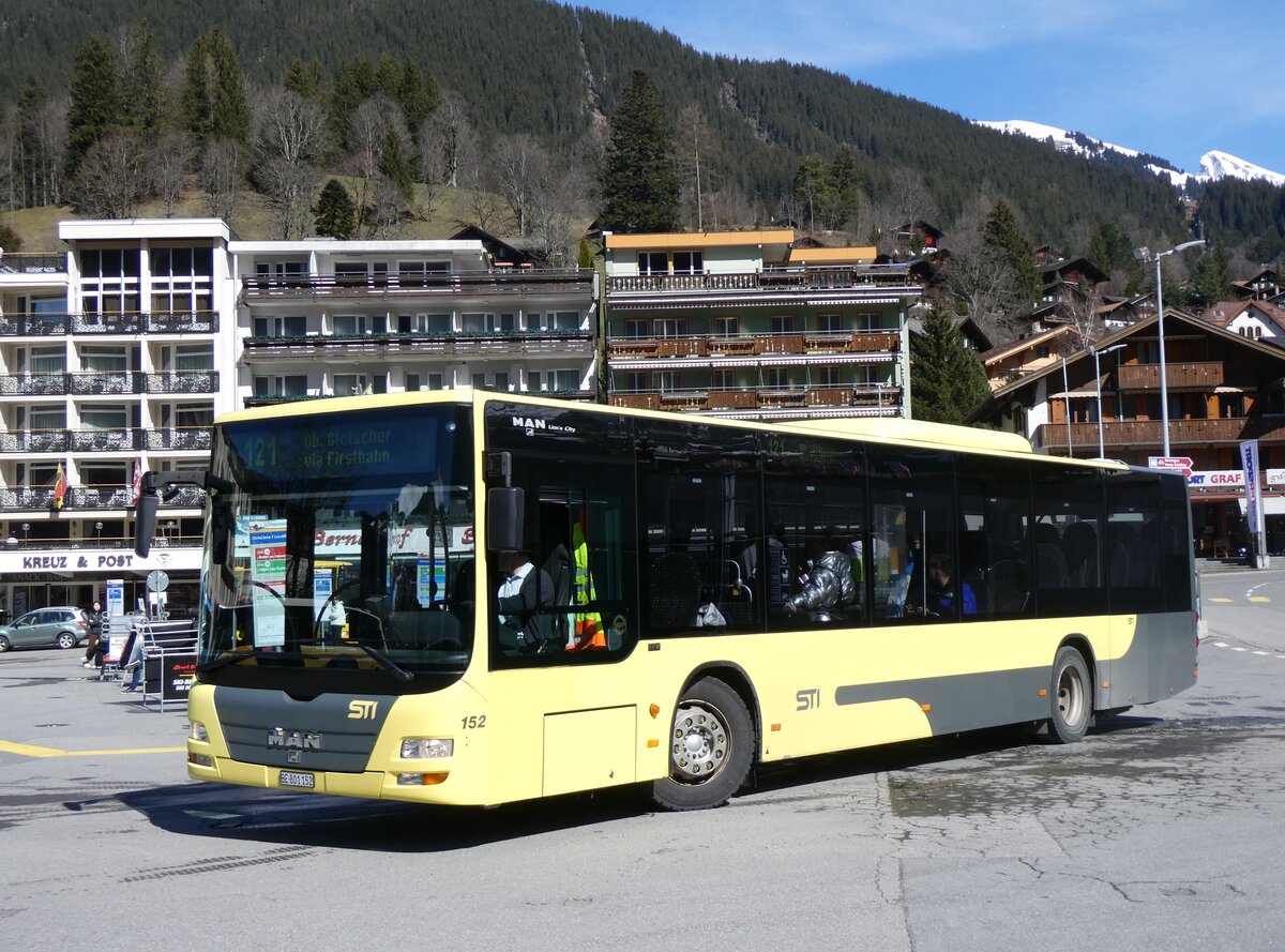 (260'519) - STI Thun - Nr. 152/BE 801'152 - MAN am 19. Mrz 2024 beim Bahnhof Grindelwald