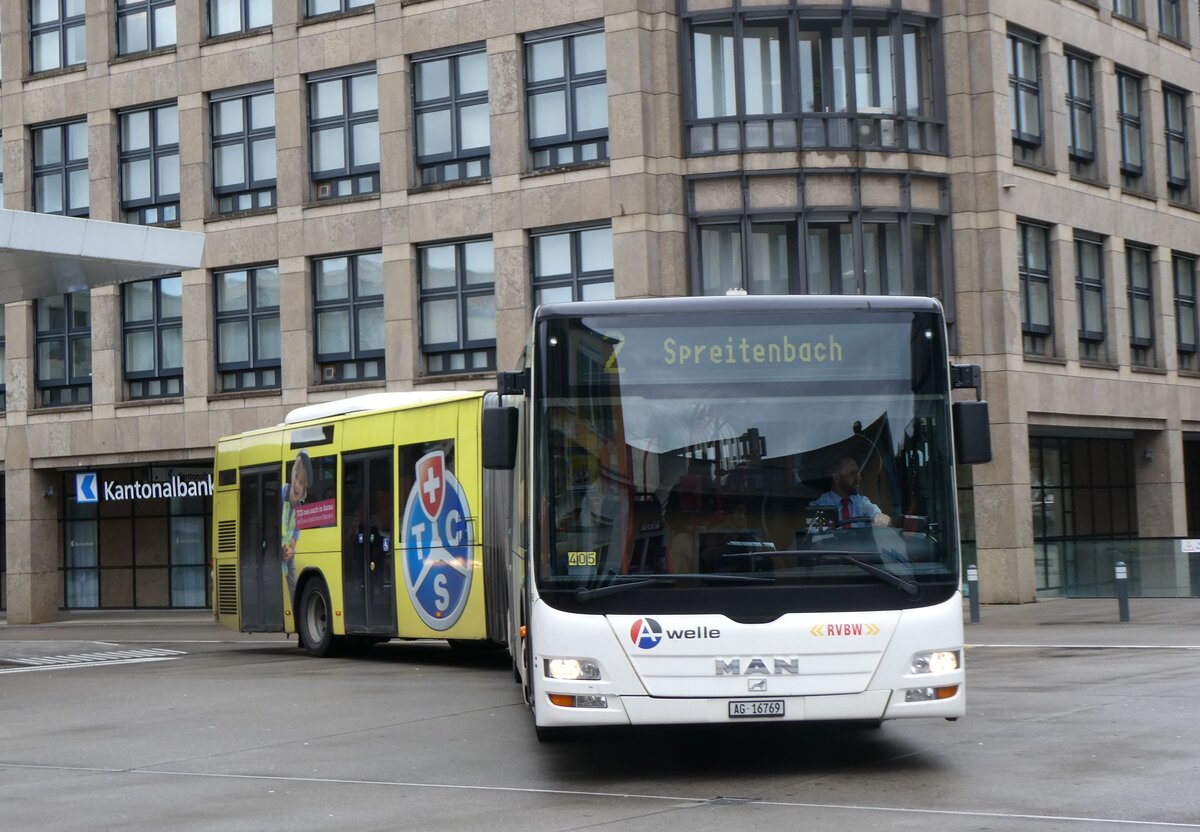 (260'733) - RVBW Wettingen - Nr. 168/AG 16'769 - MAN am 28. Mrz 2024 beim Bahnhof Baden