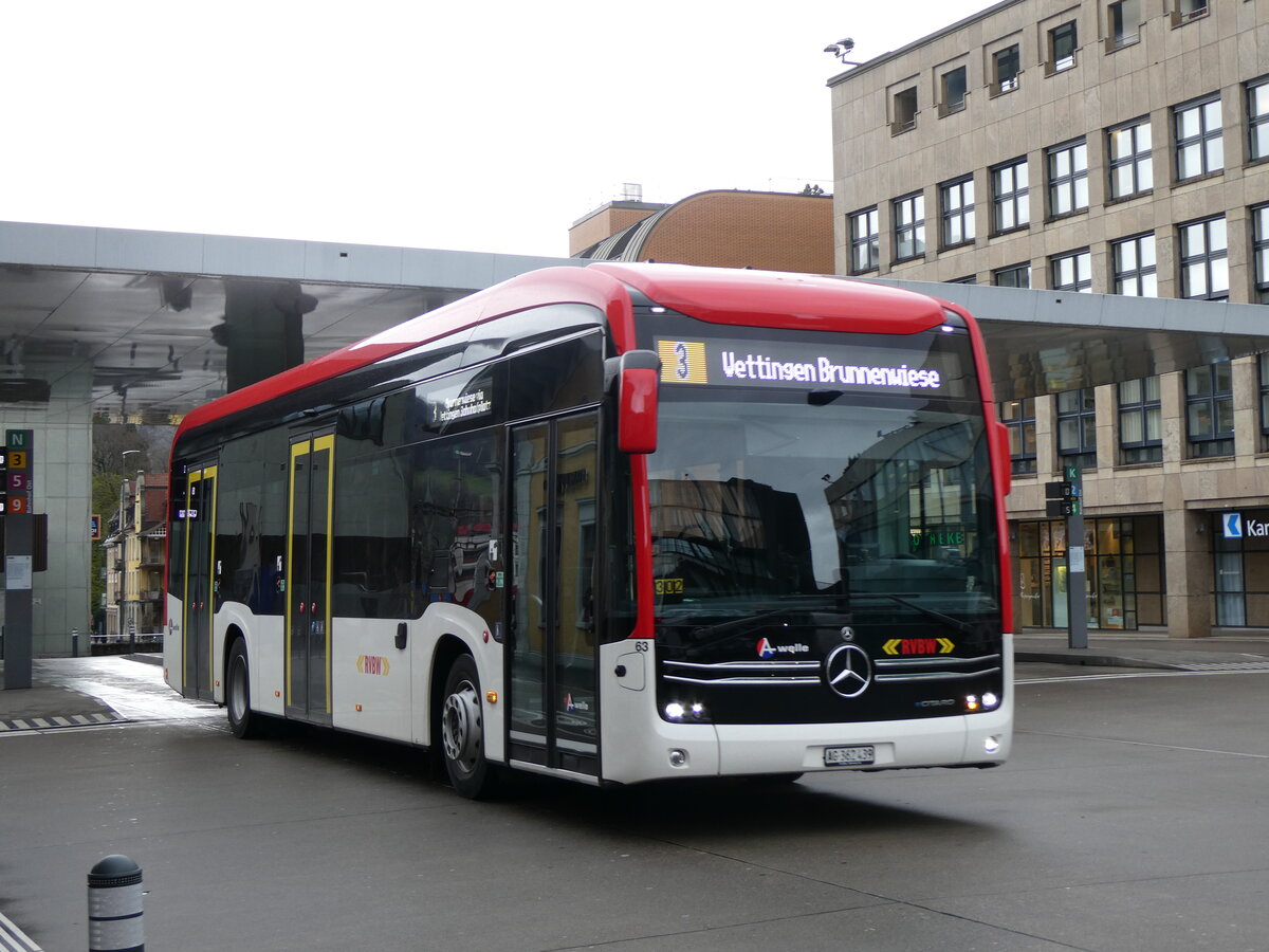 (260'744) - RVBW Wettingen - Nr. 63/AG 362'439 - eMercedes am 28. Mrz 2024 beim Bahnhof Baden