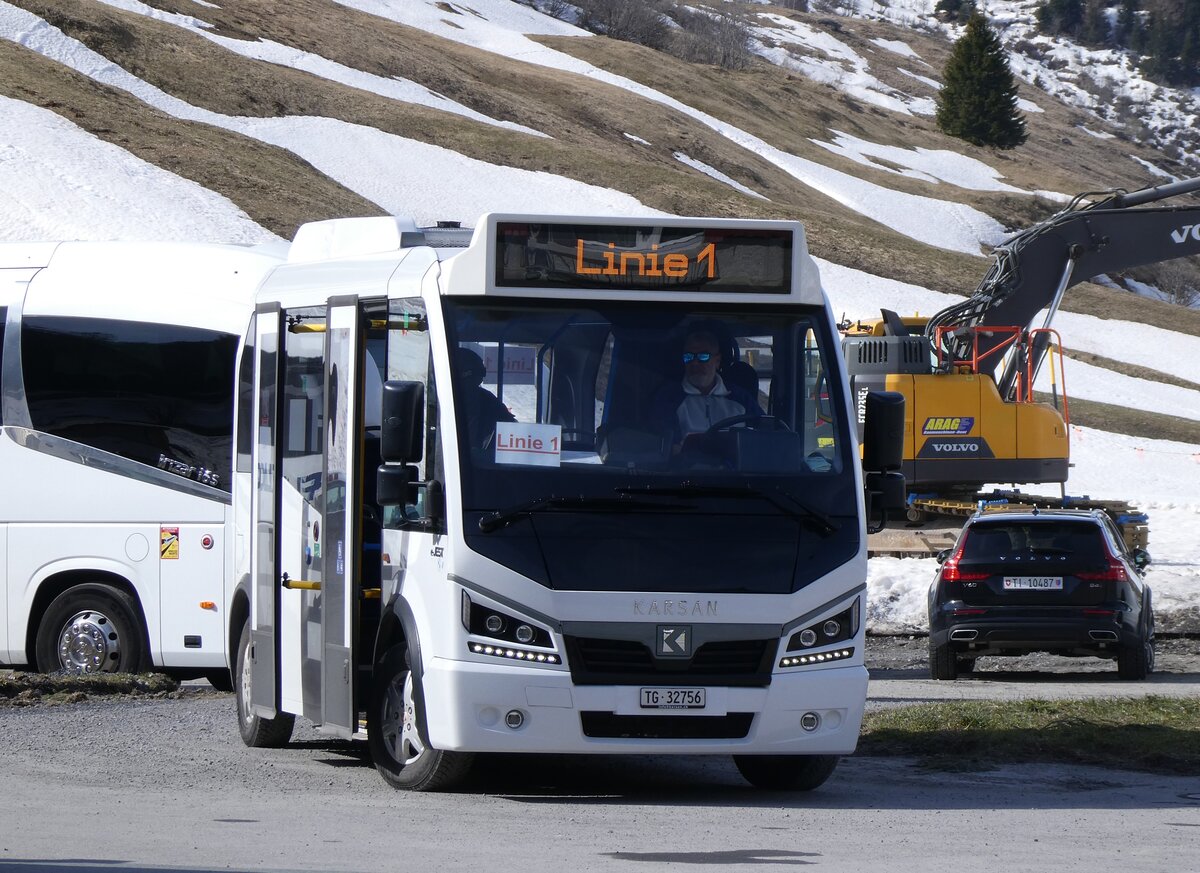 (261'026) - Thur-Taxi, Weinfelden - TG 32'756 - eKarsan am 6. April 2024 in Andermatt, Gemsstockbahn (Einsatz Andermatt-Urserntal Tourismus, Andermatt)