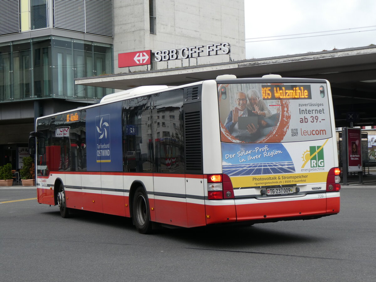 (261'099) - StadtBUS, Frauenfeld - Nr. 709/TG 237'009 - MAN (ex PostAuto Ostschweiz PID 10'033) am 9. April 2024 beim Bahnhof Frauenfeld