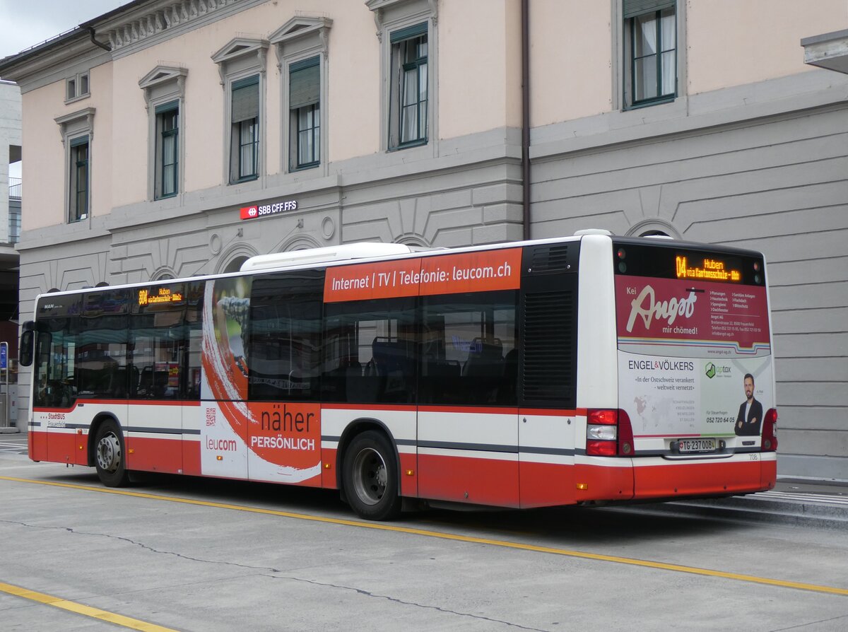 (261'109) - StadtBUS, Frauenfeld - Nr. 708/TG 237'008 - MAN (ex PostAuto Ostschweiz PID 10'032) am 9. April 2024 beim Bahnhof Frauenfeld