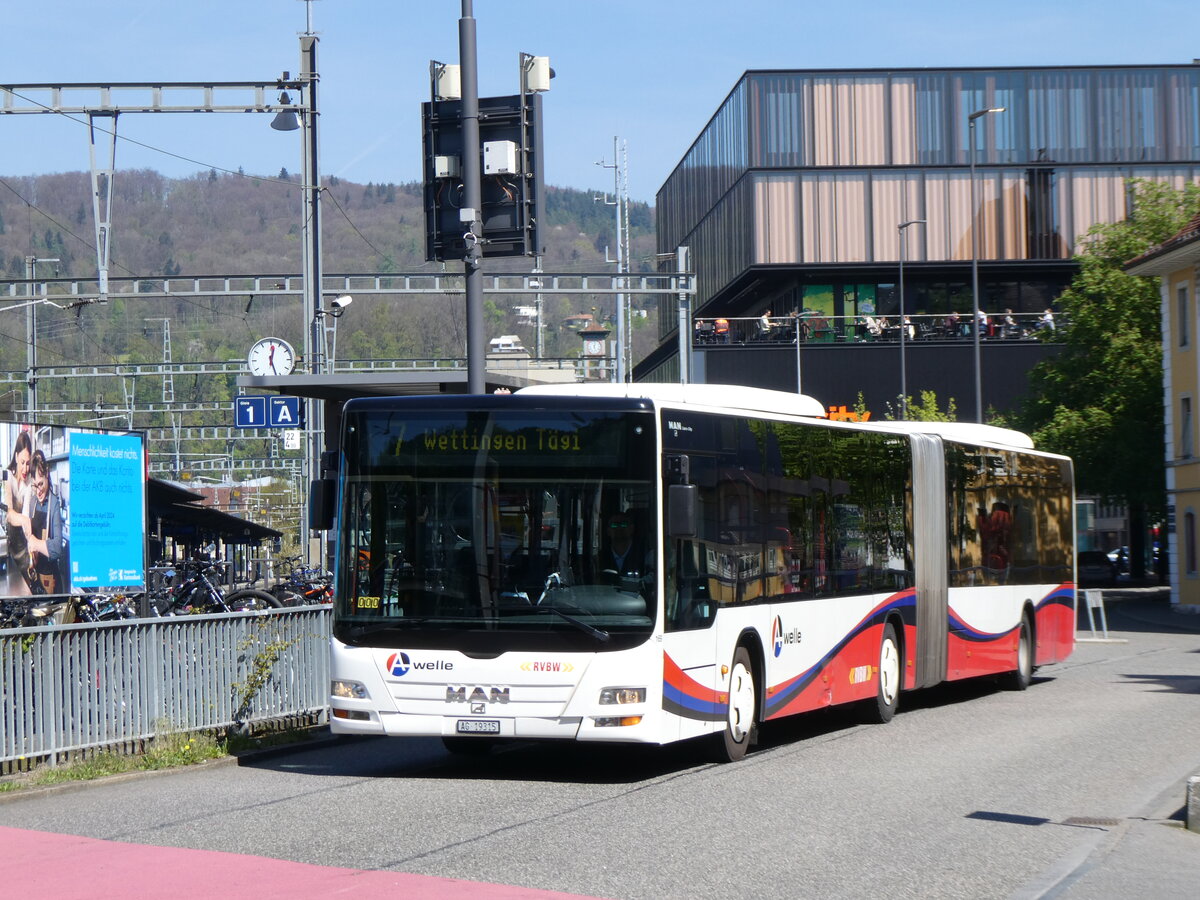 (261'146) - RVBW Wettingen - Nr. 169/AG 19'315 - MAN am 12. April 2024 beim Bahnhof Baden