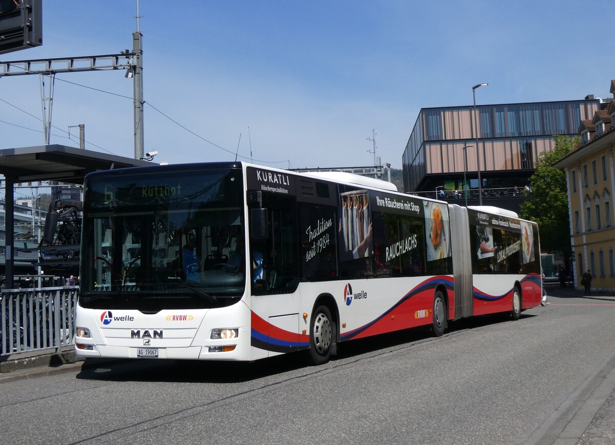 (261'187) - Indermhle, Rekingen - Nr. 129/AG 19'067 - MAN am 12. April 2024 beim Bahnhof Baden