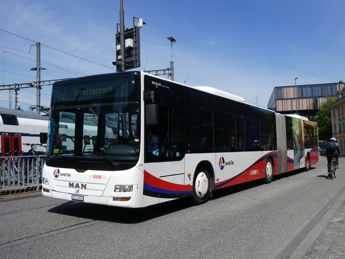 (261'191) - RVBW Wettingen - Nr. 171/AG 14'912 - MAN am 12. April 2024 beim Bahnhof Baden