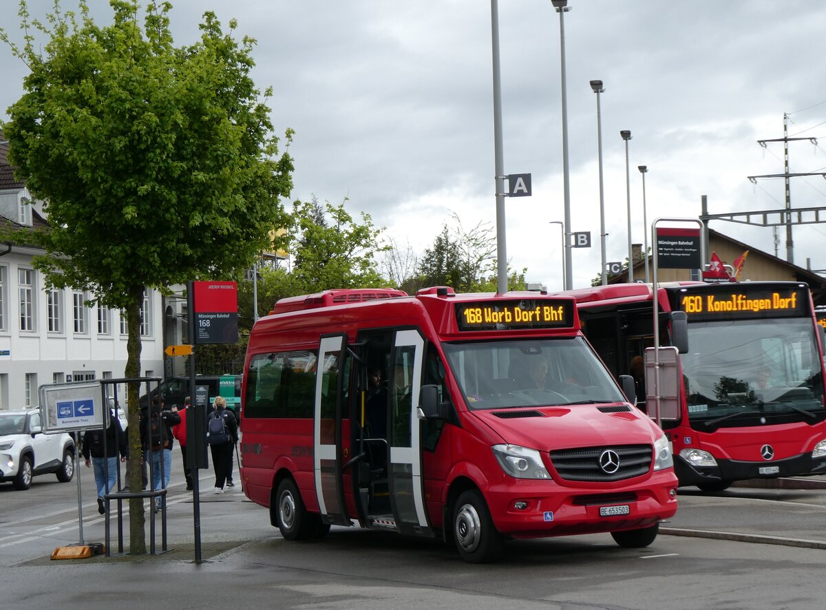 (262'200) - Bernmobil, Bern - Nr. 503/BE 653'503 - Mercedes (ex Busland, Burgdorf Nr. 402) am 6. Mai 2024 beim Bahnhof Mnsingen 