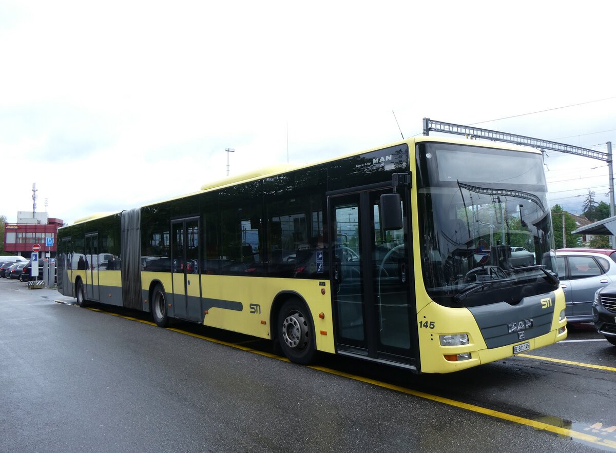 (262'215) - STI Thun - Nr. 145/BE 801'145 - MAN am 8. Mai 2024 in Thun, CarTerminal