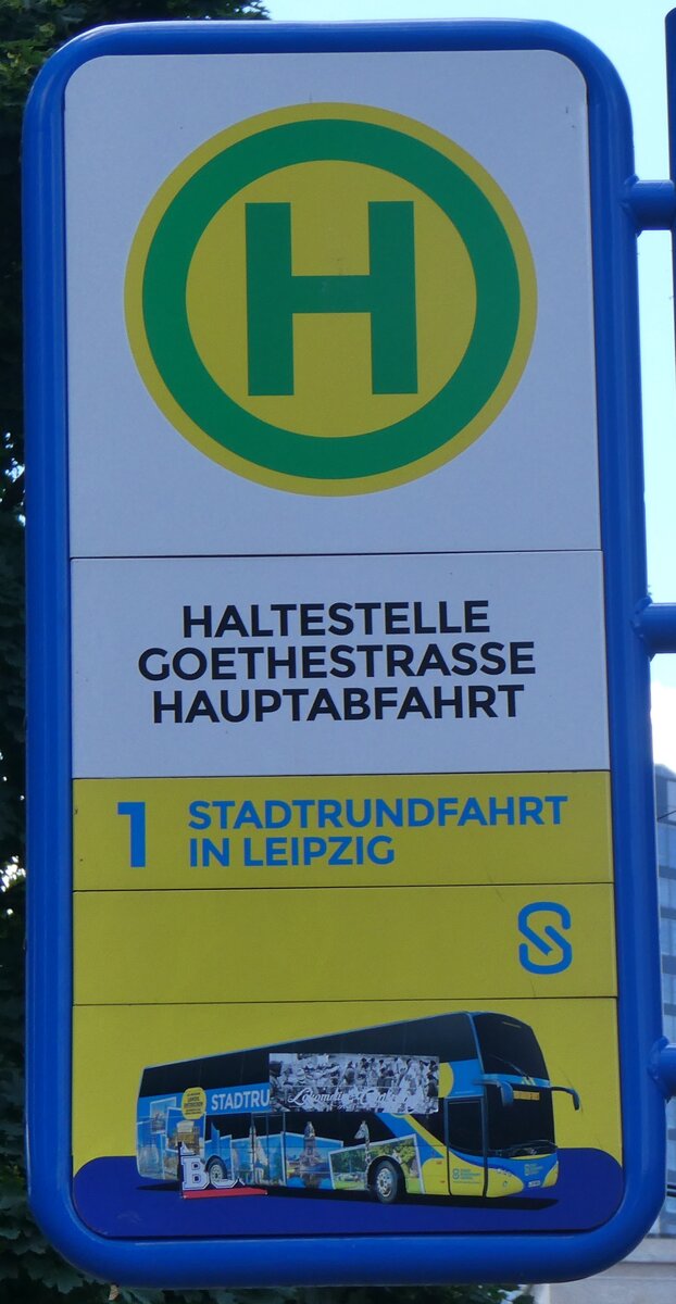 (264'469) - STADTRUNDFAHRT IN LEIPZIG-Haltestellenschild - Leipzig, Goehtestrasse - am 9. Juli 2024