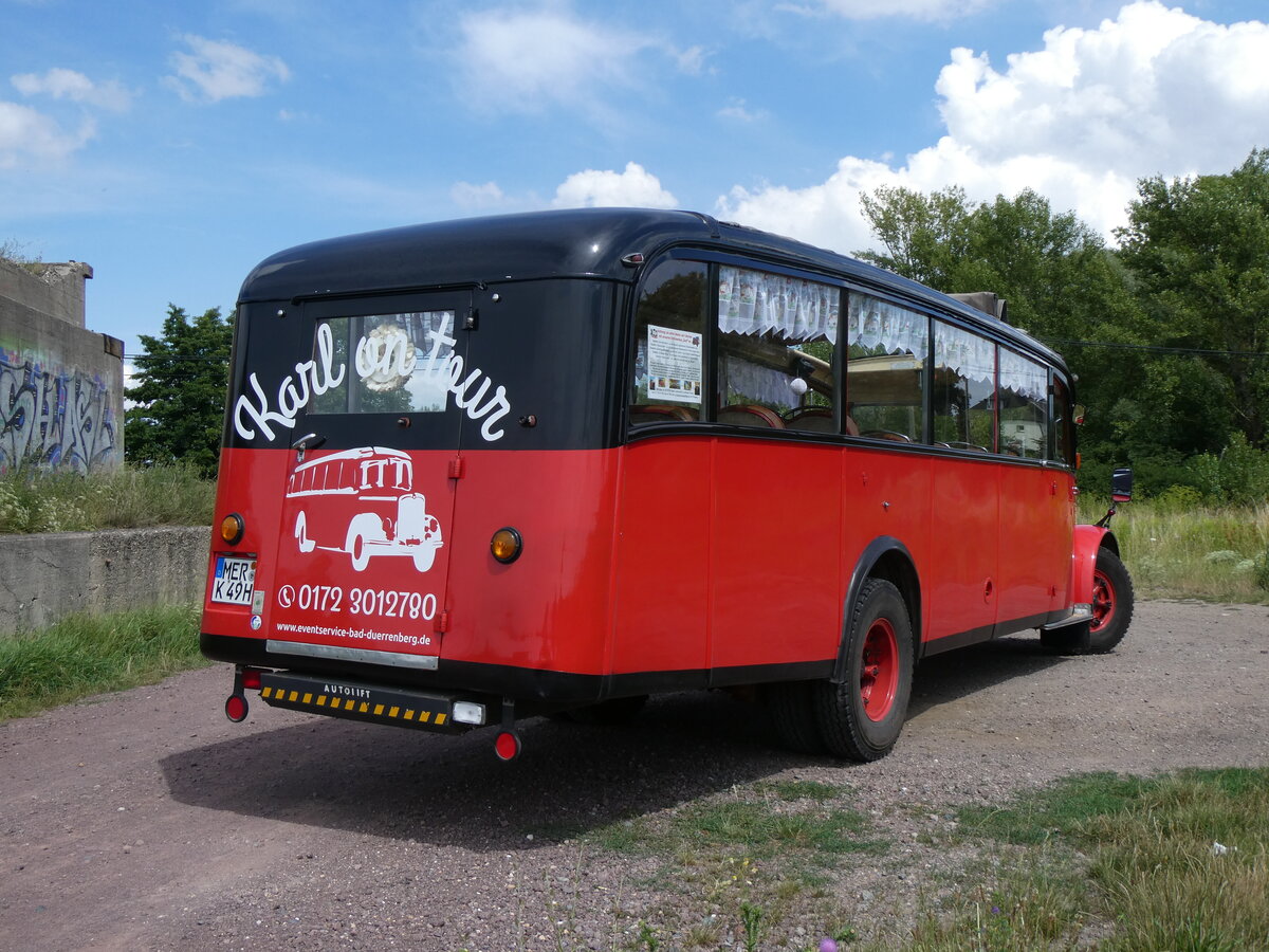 (264'615) - Raab, Bad Drrenberg - MER-K 49H - Saurer/Saurer (ex VDZ/Landerlebniswelt, Bad Drrenberg; ex Fankhauser, CH-Arzier; ex AFA Adelboden/CH Nr. 15; ex P 23'052; ex P 2076) am 10. Juli 2024 in Kreypau, Unvollendete Brcke