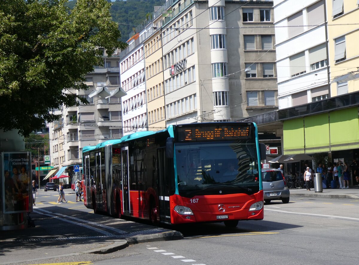 (265'302) - VB Biel - Nr. 167/BE 821'167 - Mercedes am 30. Juli 2024 beim Bahnhof Biel