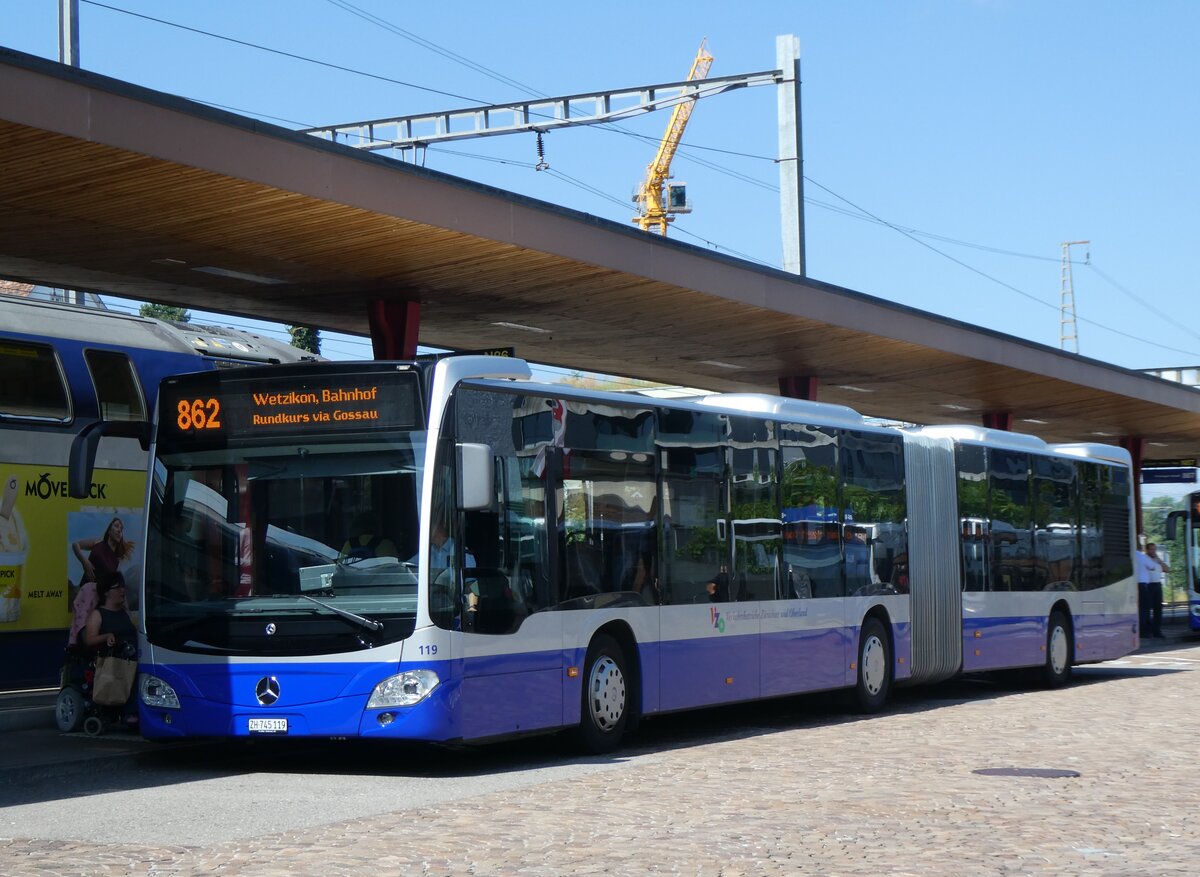 (265'659) - VZO Grningen - Nr. 119/ZH 745'119 - Mercedes am 15. August 2024 beim Bahnhof Wetzikon