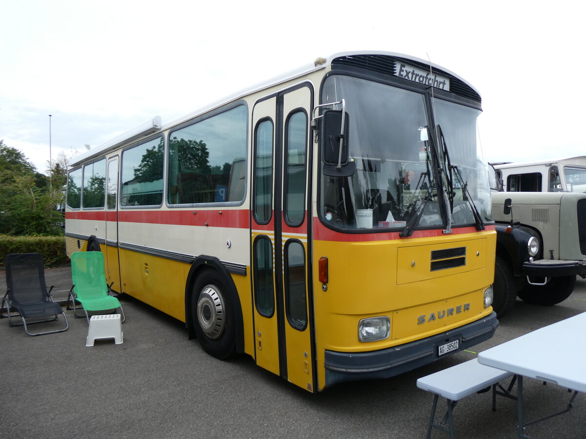 (265'816) - Pfluger, Unterkulm - AG 38'502 - Saurer/Tscher (ex Rllin, Regensdorf; ex P 24'272) am 17. August 2024 in Neuhausen, Langriet