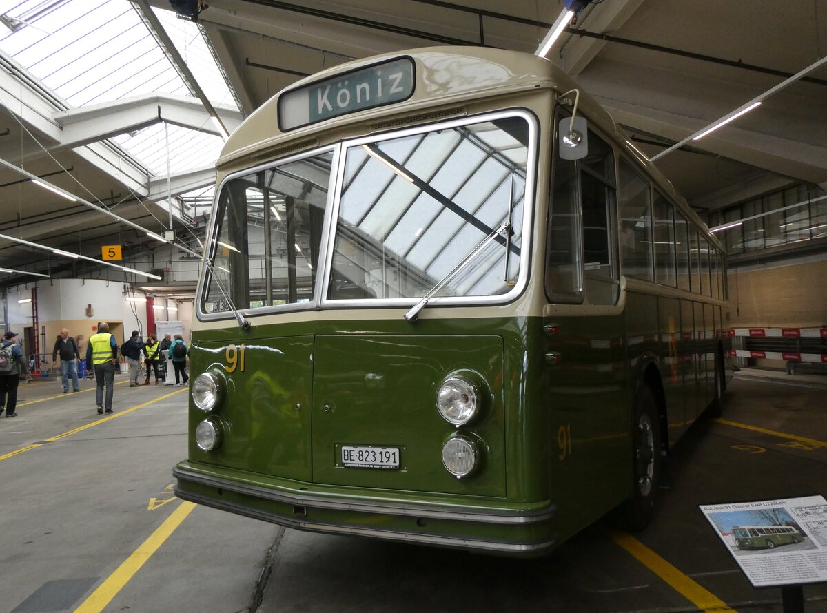 (266'972) - SVB Bern (Bernmobil historique) - Nr. 91/BE 823'191 - Saurer/R&J am 14. September 2024 in Bern, Garage Europaplatz