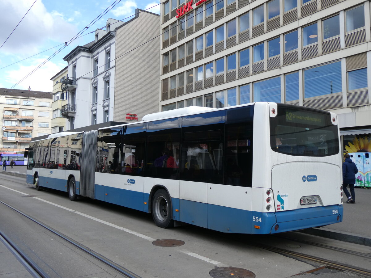 (273'167) - VBZ Zrich - Nr. 554/ZH 730'554 - Neoplan am 24. Mrz 2025 beim Bahnhof Zrich Oerlikon