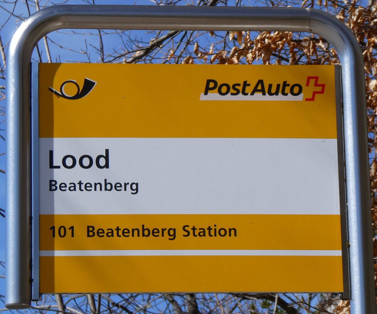 (273'797) - PostAuto-Haltestellenschild - Beatenberg, Lood - am 10. April 2025