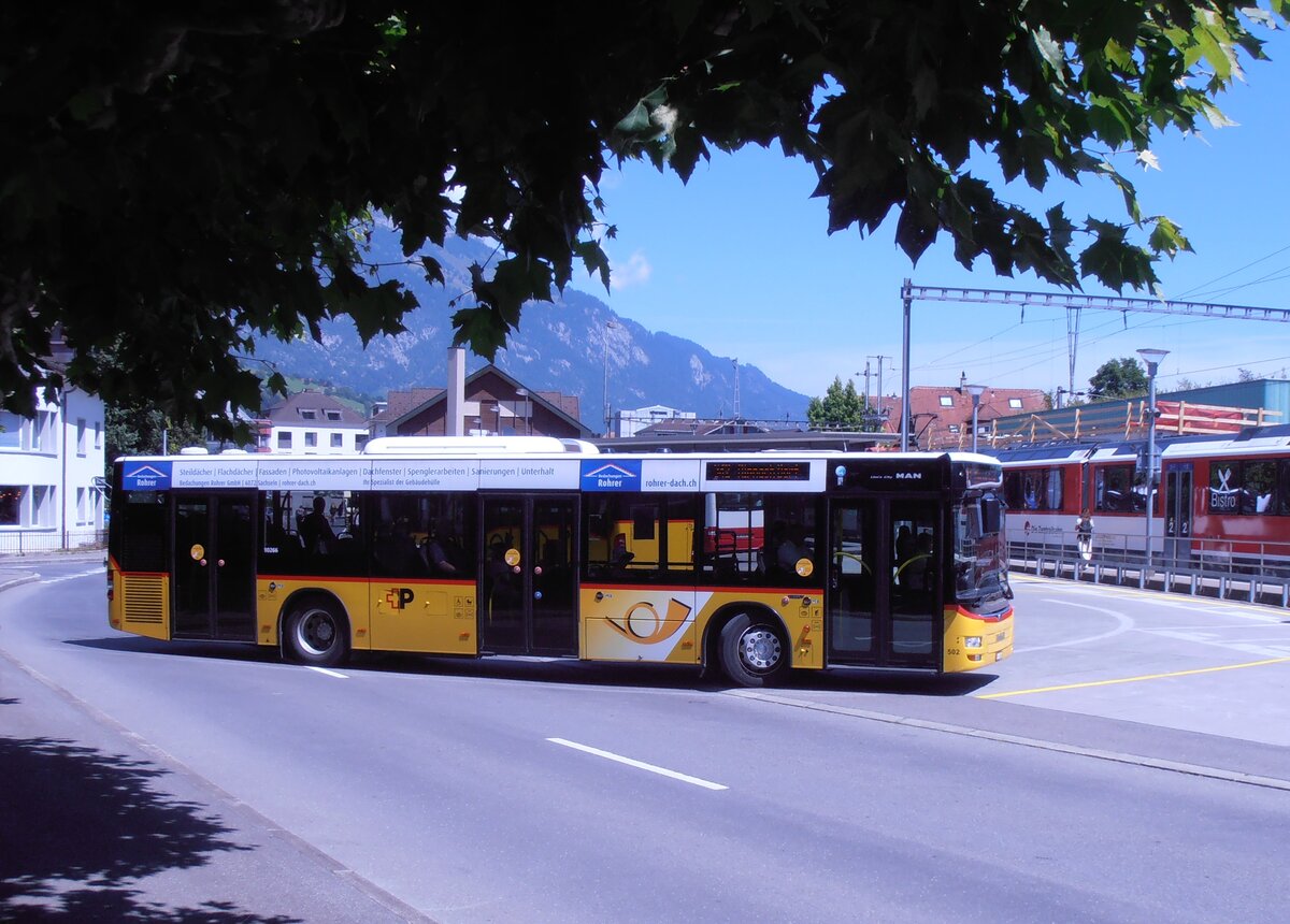 (277'936) - PostAuto Zentralschweiz - Nr. 502/OW 10'002 - MAN/PID 10'266 - MAN (ex Nr. 5; ex Dillier, Sarnen Nr. 5) am 18. Juli 2025 beim Bahnhof Sarnen