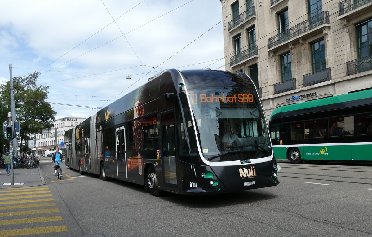 (278'443) - BVB Basel - Nr. 9107/BS 99'807 - eHess am 4. August 2025 beim Bahnhof Basel