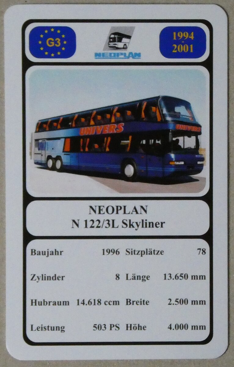 (280'413) - Quartett-Spielkarte mit NEOPLAN N 122/3L Skyliner von 1996 am 14. September 2025 in Thun