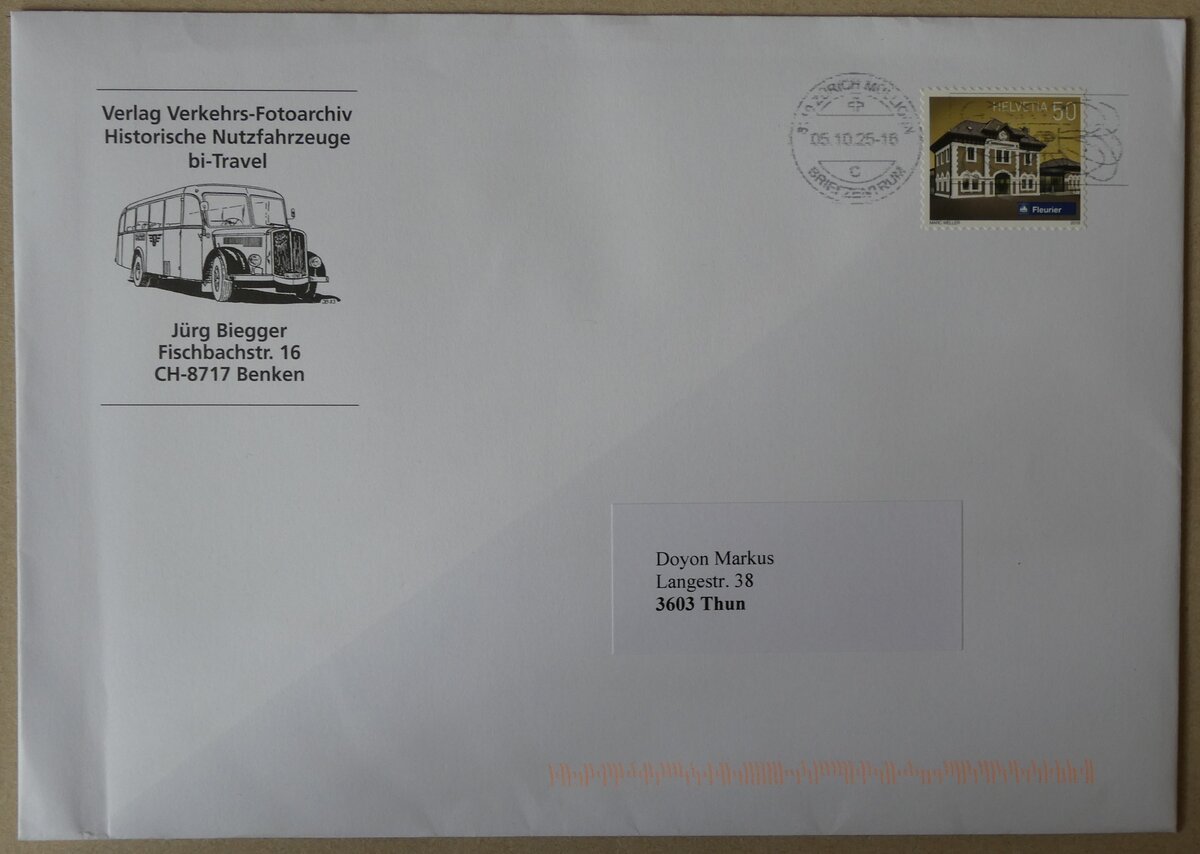 (281'074) - Biegger-Briefumschlag vom 5. Oktober 2025 am 8. Oktober 2025 in Thun