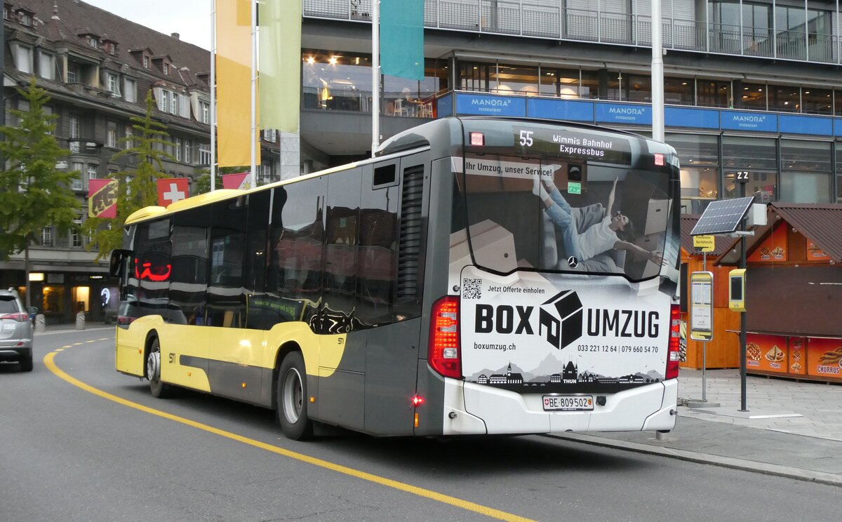 (281'194) - STI Thun - Nr. 502/BE 809'502 - Mercedes am 11. Oktober 2025 beim Bahnhof Thun