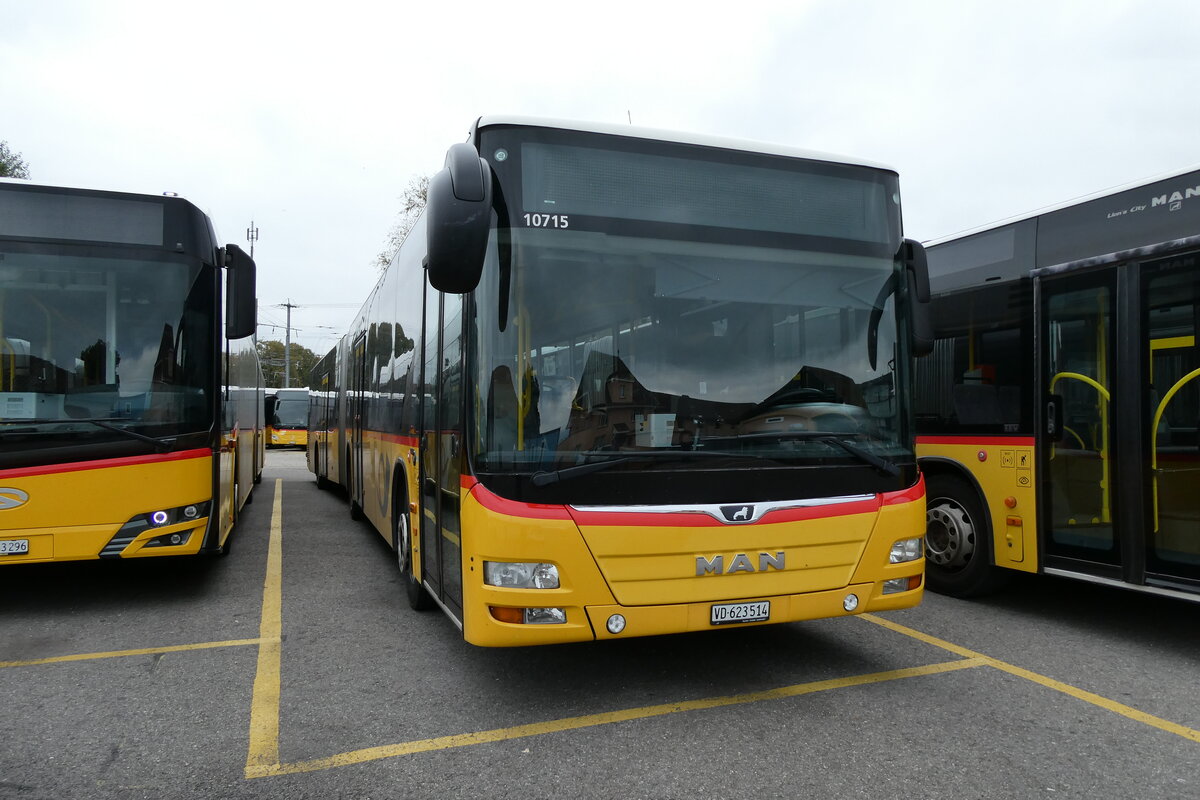 (281'234) - CarPostal Ouest - VD 623'514/PID 10'715 - MAN (ex JU 36'038) am 11. Oktober 2025 in Yverdon, Garage