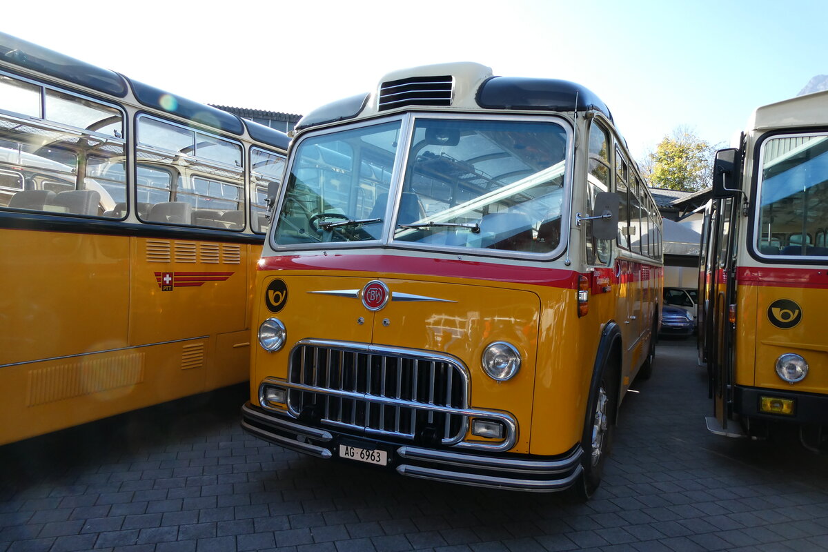 (281'609) - Stutz, Jonen - AG 6963 - FBW/R&J (ex Tanner&Lambach, Reigoldswil Nr. 2; ex Hunziker, Rschlikon; ex P 24'059; ex P 21'559) am 18. Oktober 2025 in Nfels, FBW-Museum