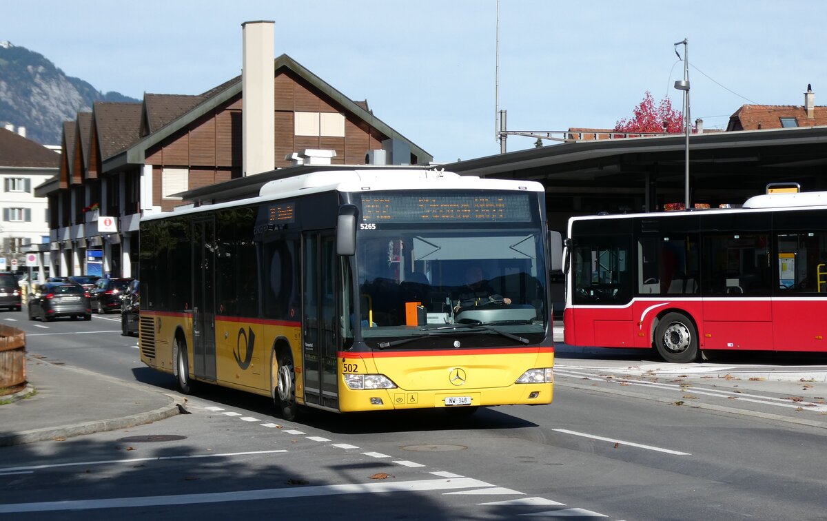 (281'865) - PostAuto Zentralschweiz - Nr. 502/NW 348/PID 5265 - Mercedes (ex Nr. 31; ex Thepra, Stans Nr. 31) am 28. Oktober 2025 beim Bahnhof Sarnen