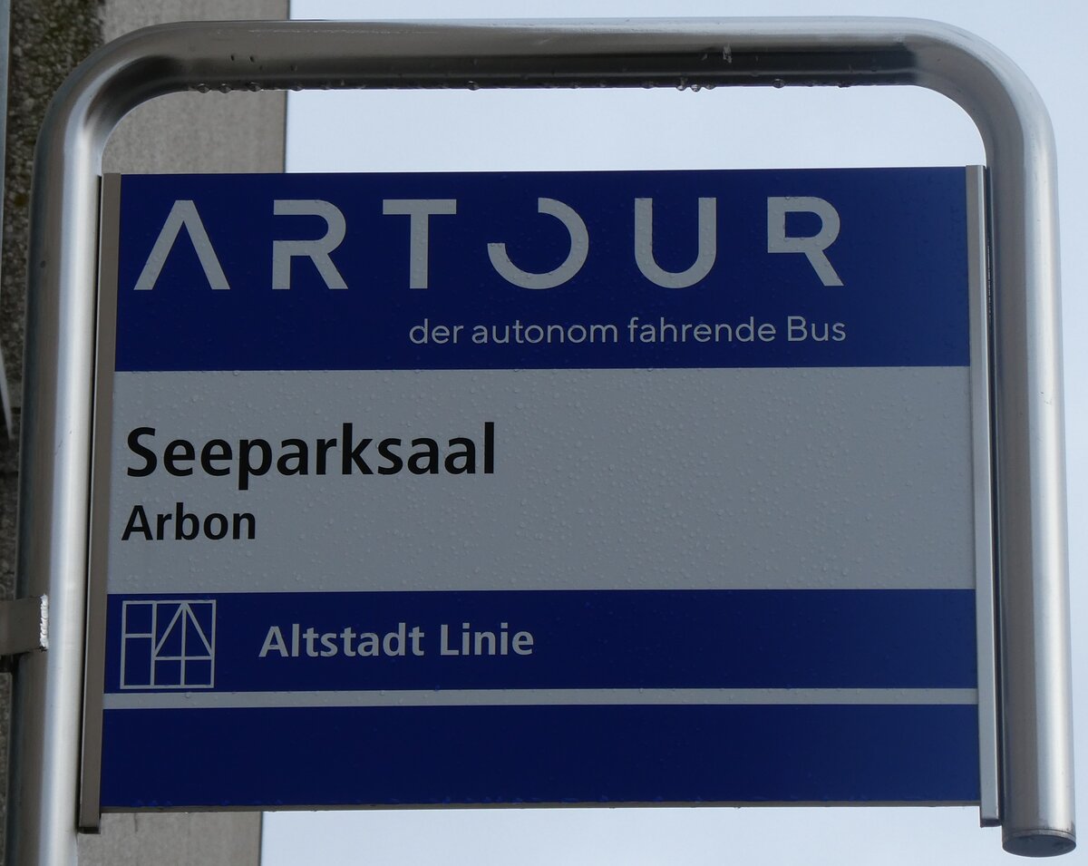 (282'812) - ARTOUR-Haltestellenschild - Arbon, Seeparksaal - am 5. Dezember 2025