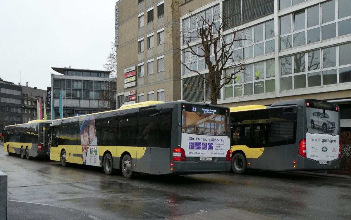 (282'900) - STI Thun - Nr. 601/BE 865'601 - MAN am 7. Dezember 2025 beim Bahnhof Thun