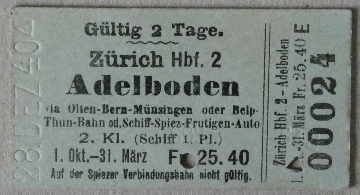 (283'183) - AFA-Einzelbillet vom 28. Dezember 1940 am 14. Dezember 2025 in Thun