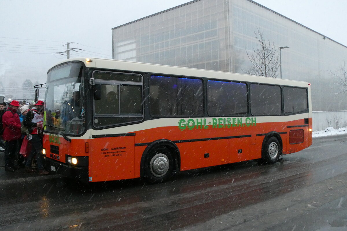 (283'809) - Gohl, Herzogenbuchsee - BE 815'877 - MAN/Lauber (ex AMSA Chiasso Nr. 19; ex Tresch, Amsteg PID 2290) am 10. Januar 2026 beim Bahnhof Frutigen