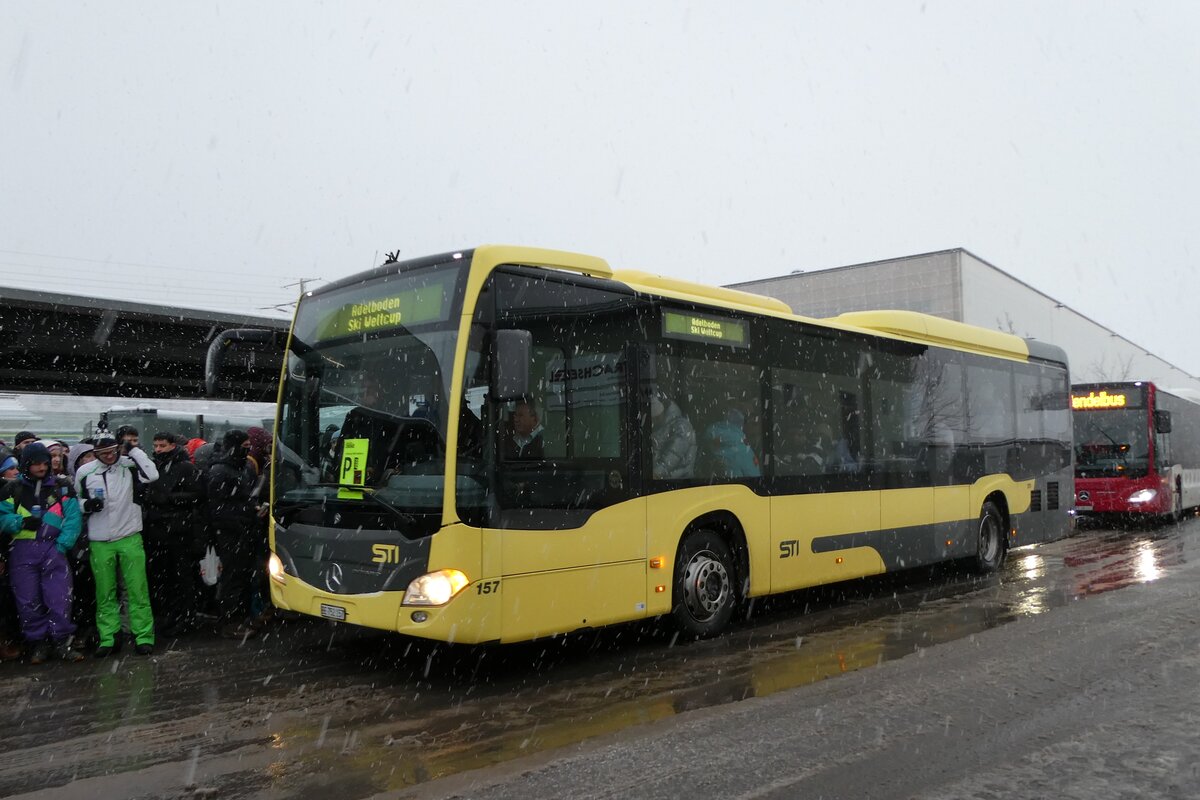 (283'849) - STI Thun - Nr. 157/BE 752'157 - Mercedes am 10. Januar 2026 beim Bahnhof Frutigen