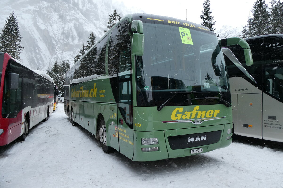 (283'943) - Gafner, Gwatt - Nr. 100/BE 26'288 - MAN (ex PostAuto Bern PID 10'654 - MAN am 10. Januar 2026 in Adelboden, Unter dem Birg