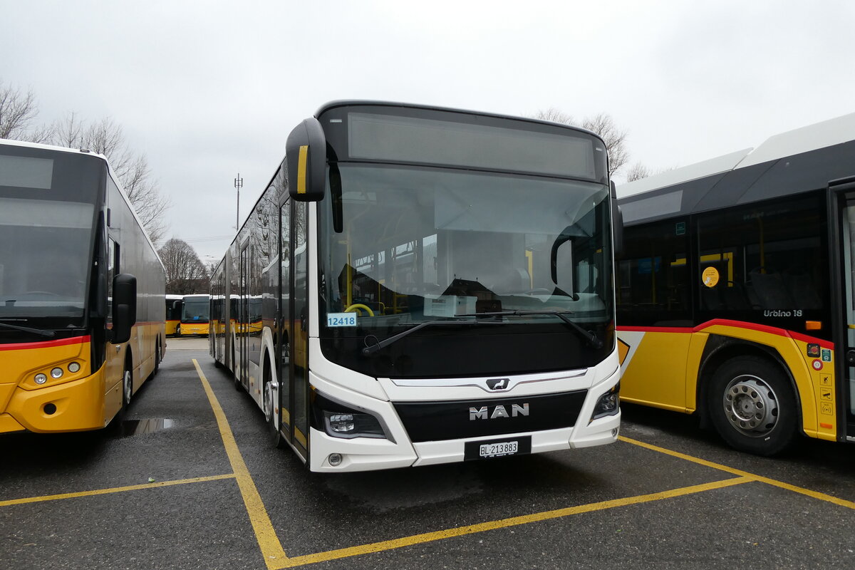 (284'496) - PostAuto Nordschweiz - BL 213'883/PID 12'418 - MAN (ex RSVG Troisdorf/D Nr. 2808) am 31. Januar 2026 in Yverdon, Garage