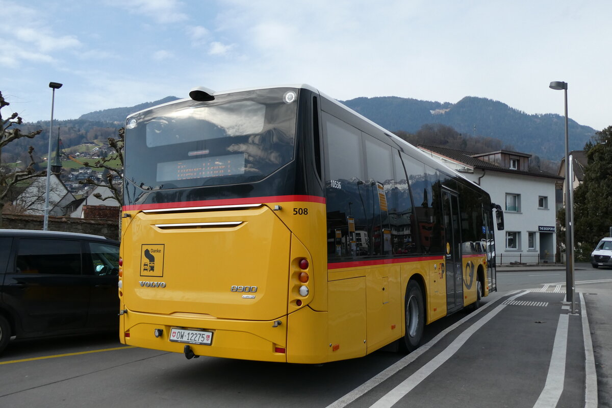 (284'610) - PostAuto Zentralschweiz - Nr. 508/OW 12'275/PID 10'536 - Volvo (ex Nr. 12; ex Dillier, Sarnen Nr. 12) am 3. Februar 2026 beim Bahnhof Sarnen