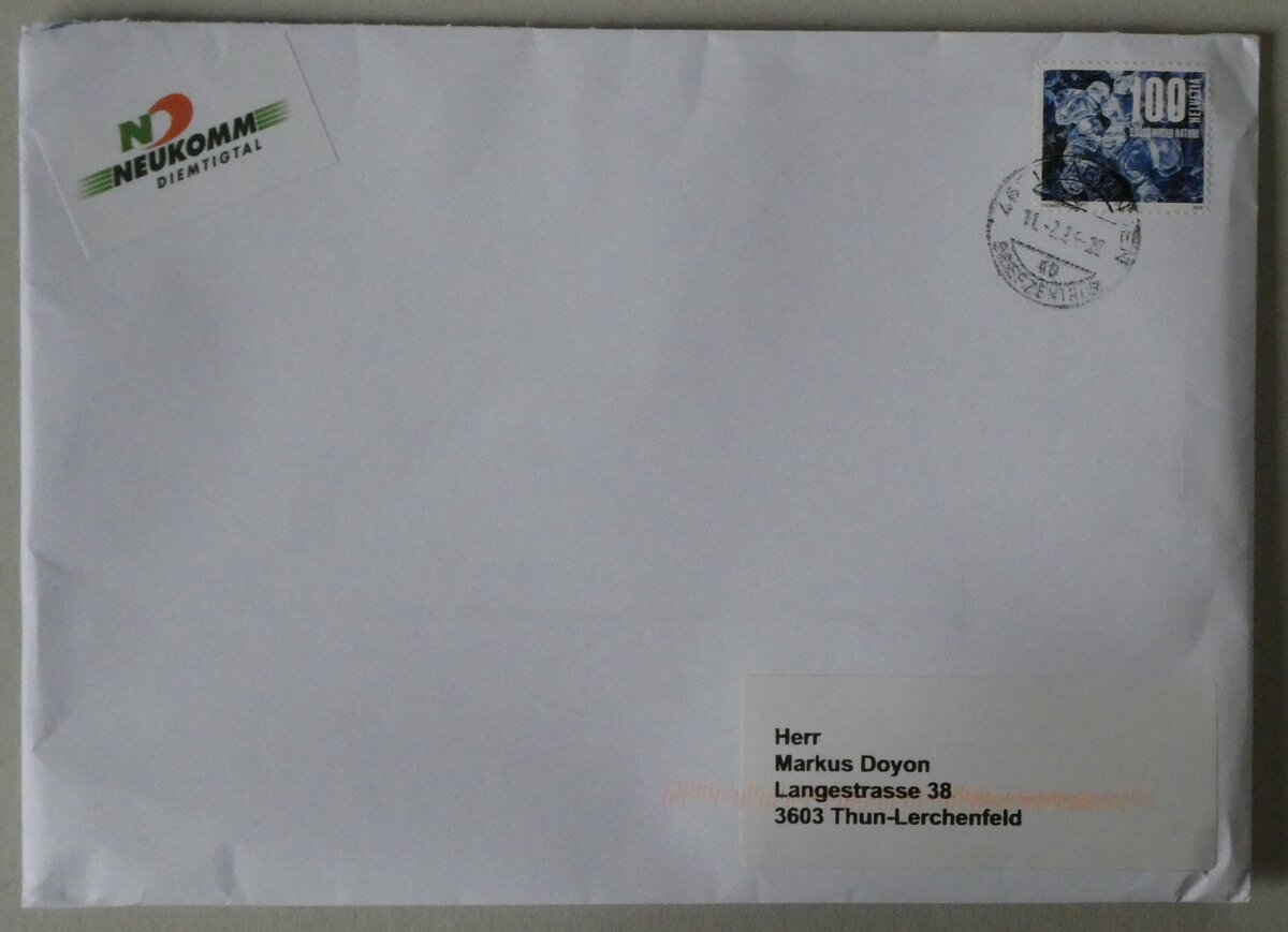 (284'917) - Neukomm-Briefumschlag vom 11. Februar 2026 am 15. Februar 2026 in Thzun