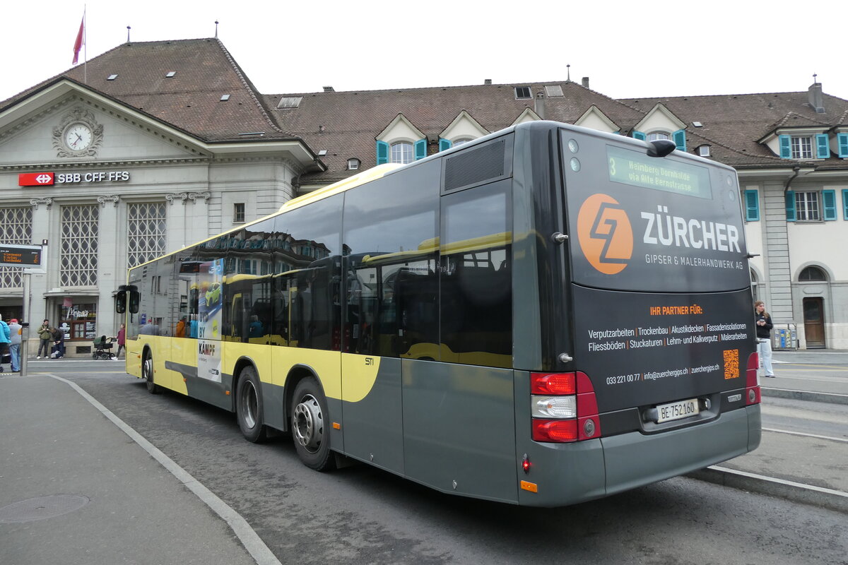 (286'514) - STI Thun - Nr. 160/BE 752'160 - MAN am 29. April 2026 beim Bahnhof Thun