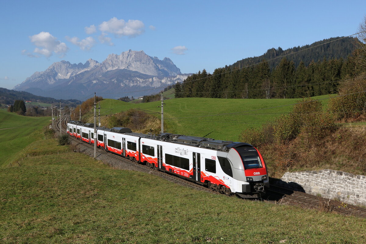 4748 023 war am 29. Oktober 2024 bei Fieberbrunn in Richtung Hochfilzen unterwegs.