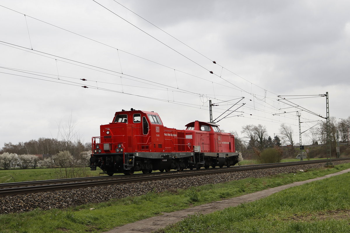 714 110 (170 010) & 714 010 (212 260) waren am 28. Mrz 2019 bei Bremen-Mahndorf in Richtung Bremen unterwegs.