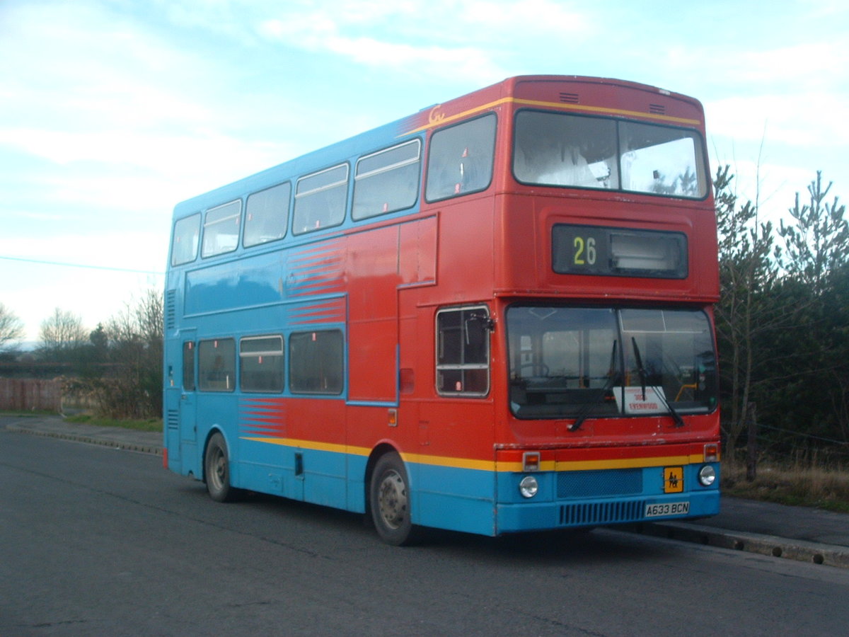 A633 BCN
1984 MCW MetroBus
MCW H46/31F
New to Northern General Transport, allocated fleet number 3633.

Seen here in Evenwood, County Durham, England on 5th February 2008, whilst operating for Weardale Motor Services, Stanhope, County Durham, England.

Currently undergoing long time restoration.