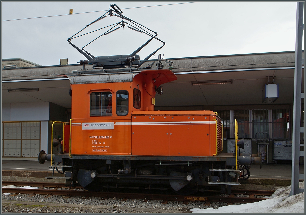 Der SOB Te 97 85 1 216 302-0 in Einsiedeln.
17. März 2015