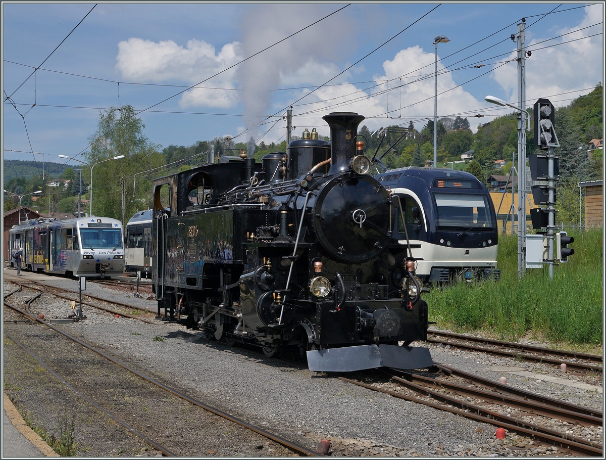 Die B-C DFB HG 3/4 N� 3 in Blonay.
8. Mai 2016