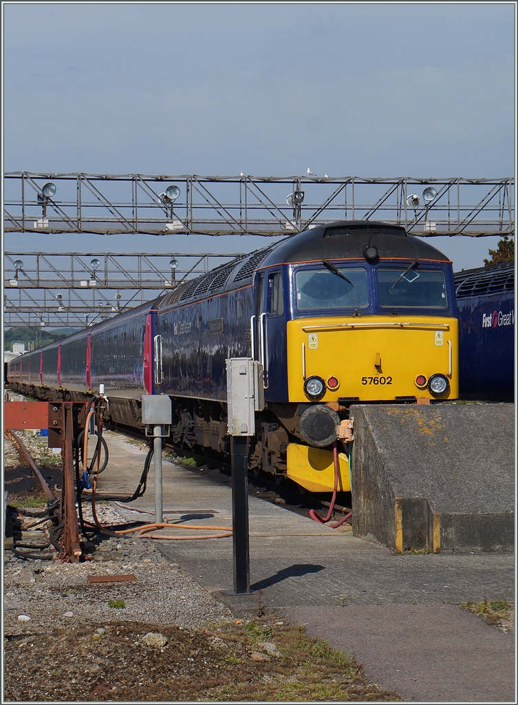 Die First Great Western 57 602 im Train Depot bei Penzance. 
18. Mai 2014