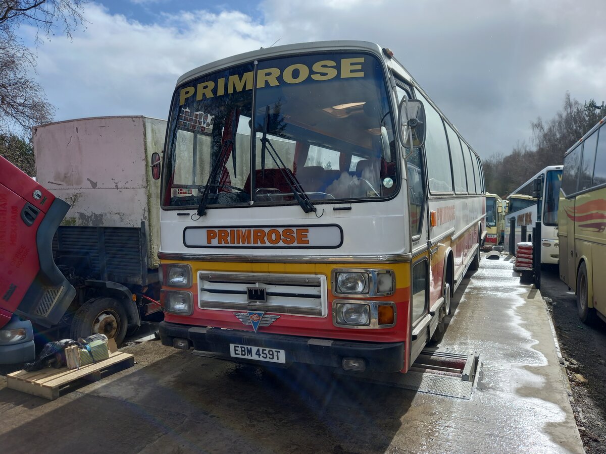 EBM 459T
1979 AEC Reliance
Plaxton Supreme C57F
Randell, London, NW10
Pictured 24th March 2023 at Acomb, Hexham, Northumberland.