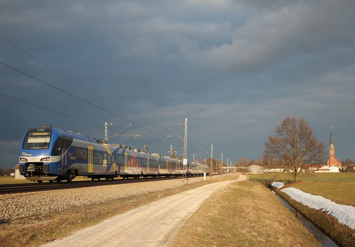 ET 301 ist am 6. Mrz 2015 bei bersee auf dem Weg nach Mnchen.